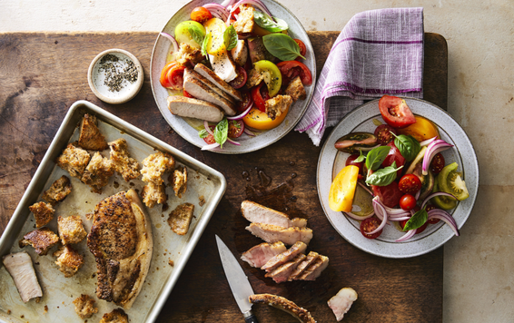 Roast Pork Chops With Marinated Tomatoes and Croutons Recipe